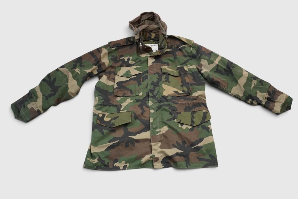 Vintage Duck Bay Jacket Mens Medium Green Camo Hooded Army Field Korea Hunting
